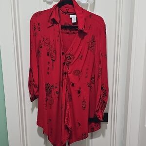 Soft Surroundings Oriental Oversized  Button Down Shirt